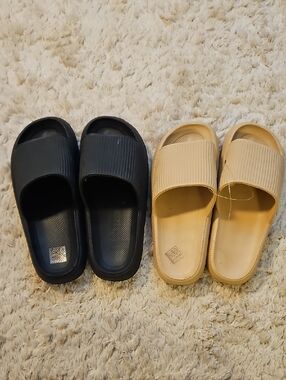 H&M Black and Beige Slide Sandals